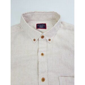 Untuckit Wrinkle Resistant Linen Size Medium White Oatmeal Stripe Button Down